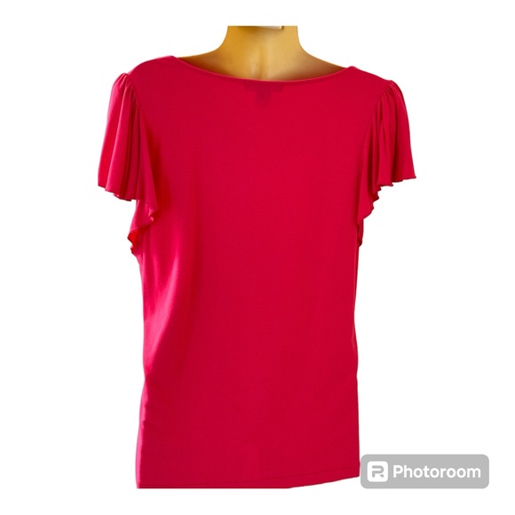 Chaps Flutter Sleeve V Neck Dark Pink Top Size Medium EUC Barbiecore Summer - Picture 2 of 4